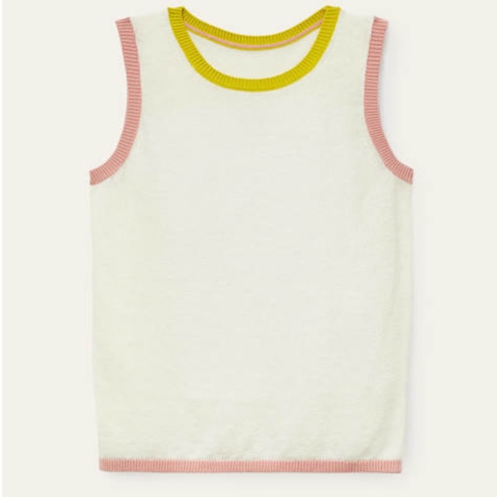 Sleeveless Cream Knit Tank with Pink & Yellow Trim